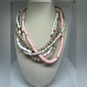 Chunky Layered Beaded Necklace Featuring Wooden and Heishi Beads